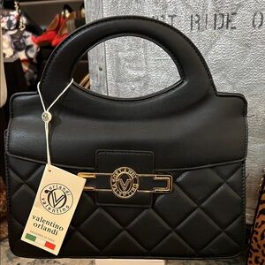Valentino Orlandi Black Quilted Satchel w/ Crossbody NWT
